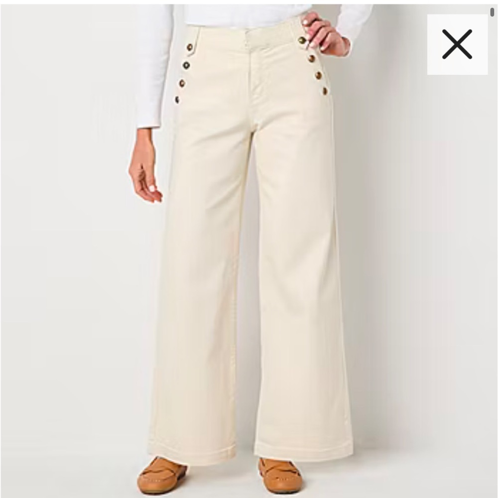 STJohn’s bay wide leg, high rise petite women’s white pants/tummy control/SZ 12